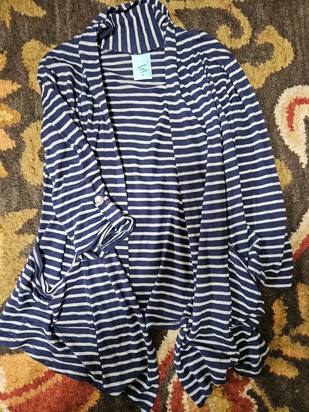 VINTAGE!!! h.i.p. Navy and Grey Striped Open-Front Cardigan